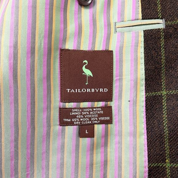TailorByrd Flannel Windowpane Sport Coat Brown Wool Ticket Pocket Mens Large - Picture 8 of 8